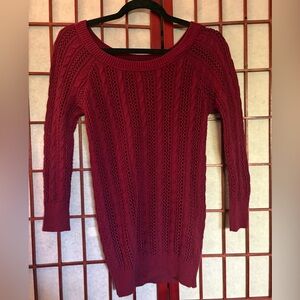 SO Red Crew Neck Sweater with Textured Knit